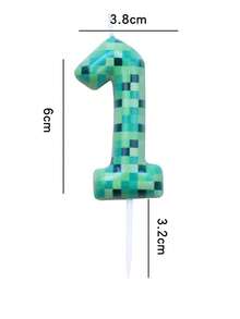 Minecraft 1支我的世界主题数字0-9生日蜡烛，创意派对绿色印花蜡烛 - 彩色 - 查看 18