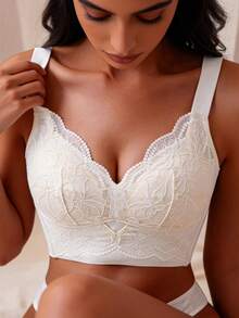 Temptuelle 女士提拉收褶蕾丝边全罩杯文胸，薄罩杯，可调节，白色 - 白色 - 查看 2
