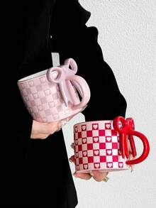 1pc 450ml Cute Bow Ceramic Mug, Unique Design High-Quality Girly Coffee Cup For Home Use - Multicolor - View 3