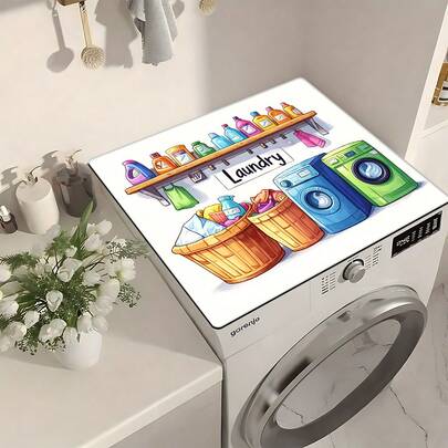 1件卡通图案印花洗衣机防尘垫，橡胶软底，洗衣房配件，洗衣机顶部保护垫，快速吸水速干，冰箱防尘罩，咖啡机台面吸水垫，硅藻土沥水垫，现代洗衣房和厨房电器洗衣机和烘干机防尘罩，家居装饰，厨房和餐厅装饰