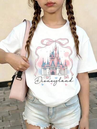  Disney Dreamy Powder Blue Disney Castle Print Pattern Summer Tops,Short-Sleeved Casual And Cute Style  Children's Clothing Design, Girl Clothes For Kids ,Ropa Para Niños,Girl Clothes For Kids,Graphic Tee, Summer Clothes,Perfect For Cool Girls. Comfortable And Breathable Children's Short-Sleeved T-Shirt. Comfortable And Casual Wear All Year Round 180g Pure Cotton Children's Clothes,Comfortable & Lightweight, Iconic Print For Mix-And-Match Outfits,Suitable For Both Boys And Girls.