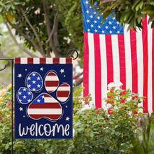 1PC Welcome 4th Of July Dog Cat Paw Print Patriotic Small Decorative Garden Flag, America USA Stars Stripes Dark Blue Yard Lawn Outside Decor, American Outdoor Home Decoration Double Sided 12 X 18 INCH - 12*18英寸 - 查看 6