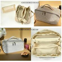 Large Capacity Travel Cosmetic Bag, Travel Makeup Bag,  Opens Flat For Easy Access, Toiletry Bag For Women, Vegan Leather, Multifunctional - màu nâu - Xem 7
