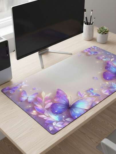 Grand tapis de souris, surface en tissu lisse et antidérapante imperméable, motif bordure florale rose, convient comme tapis de clavier, sous-main de bureau ou support de livre pour les joueurs, le bureau et la chambre d'étudiant, compatible avec la souris et le trackball, cadeau pour les joueurs