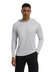 Men's UPF 50+ UV Protection Hooded Long Sleeve T-Shirt, Lightweight Hoodie For Hiking, Fishing, Outdoor Sports, Running Spring - Light Grey - View 4