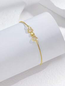 1条简约优雅镂空心形链手链，百搭日常佩戴，适合作为情人节、开斋节礼物 - 彩色 - 查看 2