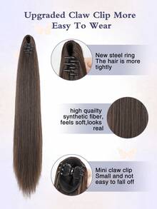 Ponytail Extension,24" Claw Clip In Ponytail Long Straight Pony Tails Hair Extensions Synthetic Hairpiece For Women - Multicolor - View 3