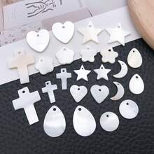 10/24Pcs Mixed Style Shell Charms - Heart Star Cross Moon Pendants For Bracelet & Keychain - White - View 8