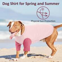 两件套中/大型犬T恤，透气轻盈的纯棉宠物服装，防掉毛，防晒，适合春夏散步、海滩、公园等场合。 - 粉色 - 查看 9