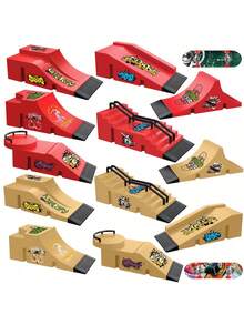 6-In-1 Finger Skateboard Set, Including Half Pipe, Finger Skateboard, Finger Skateboard Training Props, Interactive Free-Style Skateboard Game, Random Color Skateboard Pattern And Wheel Accessories - Multicolor - View 15