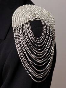 1件时尚百搭精致奢华别致个性化银色肩章流苏胸针，适合男士日常商务通勤 - 彩色 - 查看 2