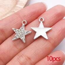 10/30个合金日月星辰吊坠，镶钻水晶太阳吊坠，金色星空吊坠，适用于DIY珠宝制作手链项链 - 彩色 - 查看 14