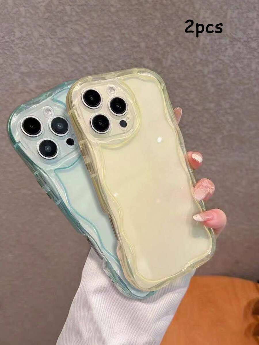 2 件装奶油色纹理波浪边纯色防震手机壳，兼容 16/16 Pro/16 Plus/16 Pro Max/15 Pro Max、13、14、Galaxy S24、Galaxy S24+、Galaxy S24 Ultra、Galaxy S22、Galaxy A13 4G、Galaxy A52、Galaxy A52s 5G、Galaxy A23、Galaxy A35、Galaxy A25、Galaxy A73、Note 11、11 Lite - 彩色 - 查看 1