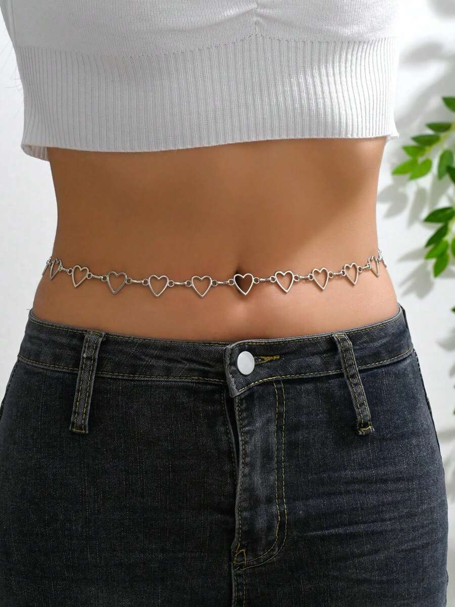 1pc Minimalist Heart Shaped Chain Waist Belt For Women - Silver - View 1