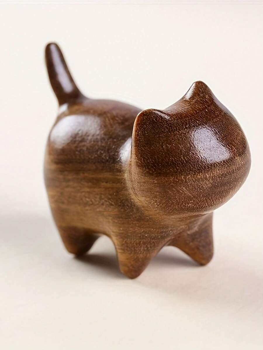 1个手工木制猫形笔筒 - 高品质木质桌面收纳架,可爱猫咪造型文具架,适用于家庭办公室、艺术工作室、书桌装饰,创意设计,匠心工艺 - A - 查看 1