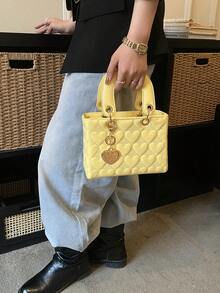 Dedoo 2025新款时尚奢华女士手提包，钻石刺绣托特包，单肩斜挎包，适合春夏旅行、校园生活、日常通勤、圣诞礼物、派对、婚礼等场合。 - 黃色 - 查看 5