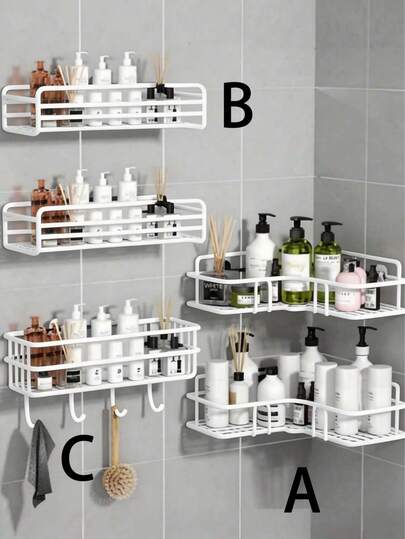 Self-Adhesive Bathroom Shelf - Wallmount Bathroom Storage Rack, Stainless Steel Corner Shelf, Rust-Proof Sturdy Frame, Suitable For Bathroom, Kitchen, Shampoo Storage