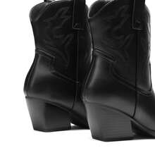Women's Cowboy Ankle Boots Western Booties Low Heel Pointed Toe Cowgirl Boots - Toàn bộ màu đen - Xem 8