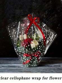 1卷白色点状图案透明玻璃纸，长度6/10/30米，1卷加宽透明玻璃纸包装卷，加厚透明礼品篮包装膜 - 适用于包装面包、糖果、月饼、零食、礼品 - 查看 4