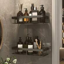 2pcs Black/White Bathroom Shelf Set, No Drilling Required, Wall-Mounted, Rust-Resistant Polished Finish, Aluminum Material, Freestanding, Hanging Shelf, With Shower Caddy, Space-Saving Design, Does Not Contain Golden Pipes, For Bathroo - Multicolor - View 4