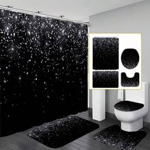 Bộ 3 món rèm tắm và thảm phòng tắm chống thấm nước, màu đen, họa tiết rằn ri tinh tế, quà tặng độc đáo, trang trí nhà hiện đại, kèm 12 móc treo rèm. - nhiều màu - Xem 3