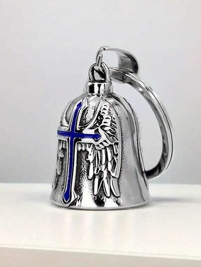 Timbre de motocicleta con llavero, timbre de guardián, timbre accesorio de motocicleta, amuleto de la suerte, dorado, pieza única.