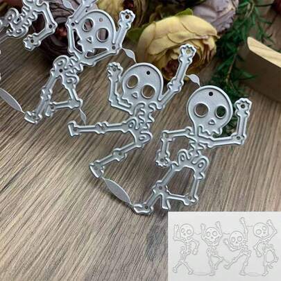 4pcs Halloween Skull Shaped Die Cut Stamps, For DIY Scrapbooking, Paper Crafts, Embossing Decorations