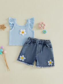 Young Girls Tank Top Co-Ords - Blue - View 6