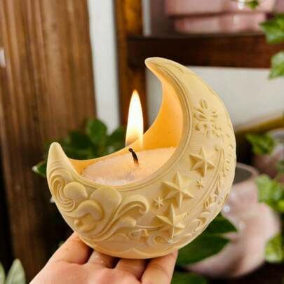 1 st hartsform DIY präglad månljusstake, silikonform för stjärna, halvmåne, våg, månsten, planteringskärl, lämplig för DIY-pyssel, Ramadan-heminredning, återanvändbar