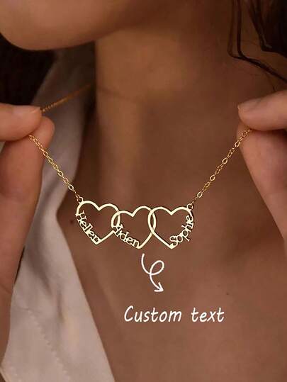 Personalized Family Name Necklace With Heart, Multiple Heart Necklace, Kids Name Necklace For Mom, Personalized Necklace, Mothers Day Gift, Gift For Wife Mother's Day Gifts,Gold,Stylish,Colorful,Vintage,Simple,Unisex,Casual,Cuties,Custom,Personalized,Unique