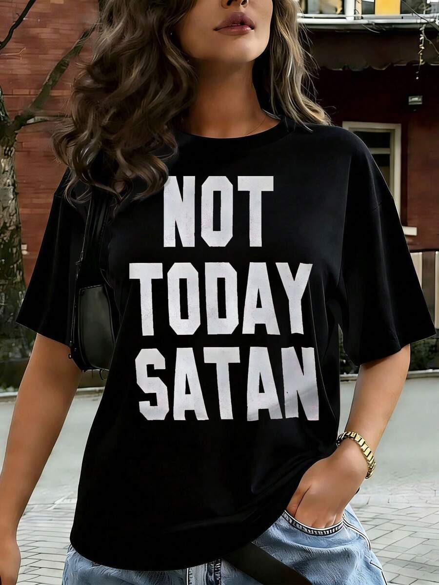 Women's Casual Funny Religious Christian Not Today Satan Graphic Graphic Short Sleeve, Comfy For Casual Attire & Stylish Outfits, Lightweight & Breathable, Machine Washable, Regular Fit, Round Neck - màu đen - Xem 1