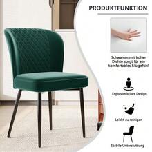 Dining Chair (Set Of 2), Dark Green, Designer Upholstered Chair With Backrest, Velvet Seat, Metal Frame - Green - View 3