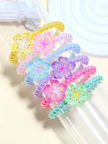 6 pièces Bracelet/Jonc/Accessoire de poignet avec pendentif fleur mignon et perles, convient pour les filles au quotidien, les festivals, les anniversaires et les fêtes - Multicolore - Voir 12