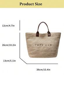 New Fashion Large Capacity Letter Decor Woven Straw Tote Bag, Minimalist Elegant Women Shoulder Handbag, Multi-Functional Commuter Casual Vacation Woven Straw Handbag, New Beach Vacation Shoulder Underarm Straw Large Bag, Eye-Catching Beach Bag Summer, Summer Straw Beach Bag For Women, Suitable For Commuting, Shopping, Beach Vacation And Beach. , Office, Holiday[US Local Warehouse]The Best Gift Choice, Birthday Gift,Holiday Bag - Nhiều màu - Xem 10