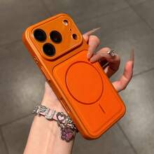 1 chiếc ốp lưng điện thoại cao cấp mạ điện, kính AG bảo vệ camera, chất liệu da từ tính, chống sốc, màu cam, chất liệu da, tương thích với iPhone 17 Pro Max, ốp lưng điện thoại tối giản, thời trang chống rơi vỡ, tương thích với iPhone 16 Pro, 15 Pro Max, 14, 13, tích hợp bảo vệ ống kính, quà tặng mới. - trái cam - Xem 1