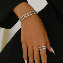 Bộ 2 vòng tay và nhẫn nữ, thiết kế tối giản hình số 8 rỗng thời trang. - Bạc - Xem 4