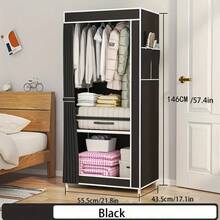 1pc Easy To Assemble Portable Wardrobe, Multi-Layer Clothes Storage Cabinet With Hanging Area & Dust Cover, Suitable For Bedroom, Living Room, Dorm, Black/Silver Grey, Small/Medium/Large Size - Multicolor - View 17