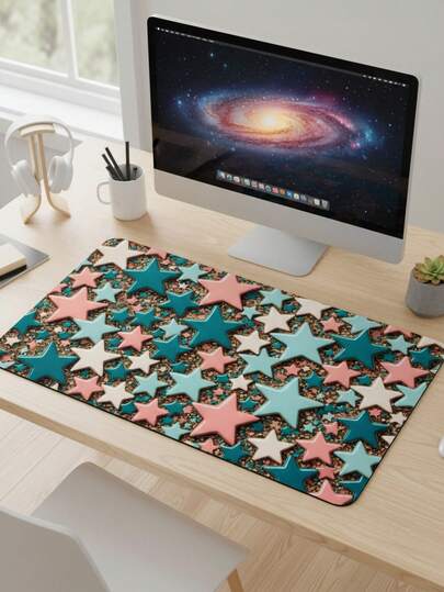 Large Size Waterproof Non-Slip Smooth Cloth Surface Star-Filled Stereoscopic Geometric Pattern Mouse Pad, Also Suitable As Keyboard Pad, Desk Mat Or Book Stand, Suitable For Gamers, Office And Dorm Use, Compatible With Mouse And Trackball, Great Gift For Gamers