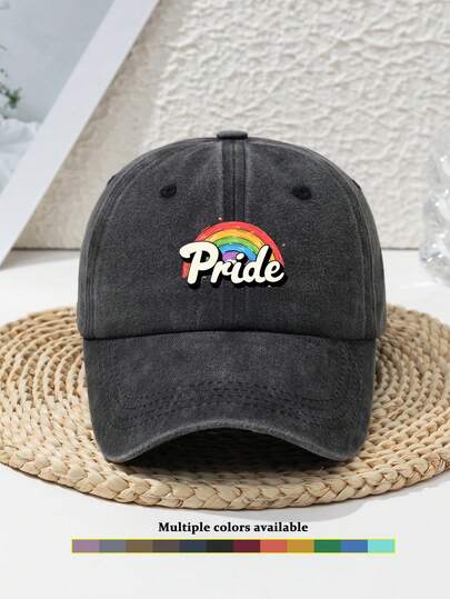 1pc Unisex Rainbow Pride Distressed Outdoor Sports Letter Street Casual Patchwork Baseball Cap, Spring/Autumn