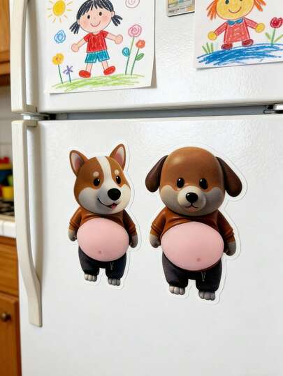 6/4/2pcs Soft Cute Big Belly Dog/Corgi Phone Stickers, Squeeze Stress Relief, Fridge Magnets, Car Door Protector