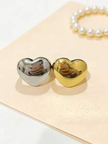 1pc Exaggerated Big Heart 316 Stainless Steel Vacuum Electroplated Waterproof Fade-Resistant Hypoallergenic Fashion Ring, Suitable For Exaggerated Casual Style, Work Commute, Daily Entertainment, Beach Vacation - Extra Large Heart - View 4