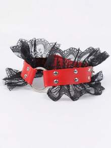 1 件哥特式红黑蕾丝 PU 皮革项圈，铆钉金属环项圈，派对吸睛领饰，节日角色扮演配饰 - 頸部裝飾 - 查看 3