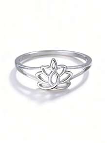 1枚925纯银镂空莲花戒指，小众优雅银饰，温柔风格戒指，送给女朋友的礼物 - 蓮花戒指 - 查看 13