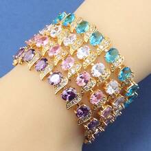 18K Gold Plated Cubic Zirconia Tennis Bracelet, Versatile Luxury Niche Design, Elegant Vintage Fashion Accessory For Women, Adjustable Length 18cm+3cm, Ideal Gift, Multiple Colors Available - Green - View 3