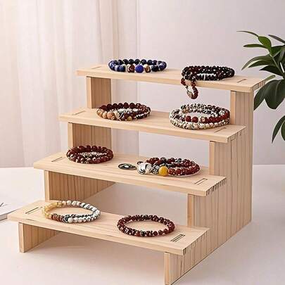1-Piece Wooden Multi-Tiered Display Rack, Multi-Functional Jewelry, Dessert, Cupcake, And Collectible Storage Rack, Window Display Case, Suitable For Valentine's Day And Back-To-School Season.