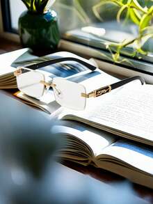 2副金属无框猎豹动物造型透明镜片眼镜（适合街头摄影） - 2set黑框/平光鏡 - 查看 2