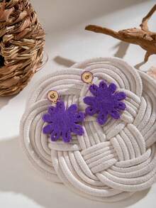 1 Pair Boho Style Handwoven Raffia Sunflower Earrings, Suitable For Women As Beach Vacation Jewelry Gift - 27649-purple - View 9