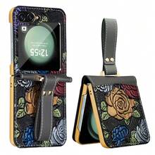 VIETAO 高品質電鍍 PC 花卉設計人造皮革手機殼，相容 Galaxy Z Flip 3 4 5 6 7 Flip6 Flip5 Flip4 - 灰色 - 查看 13