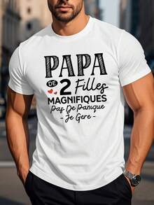 Camiseta Gráfica Divertida de Humor Francés para Hombre - con el Lema PAPA Magnificent y Estampado Geométrico, Camiseta Ligera de Manga Corta para Verano, Corte Regular, Estilo Casual, Lavable aáquina, Comodidad para el Día a Día, Cuello Redondo Clásico, Camiseta de Estilo Relajado - Blanco - Ver 1