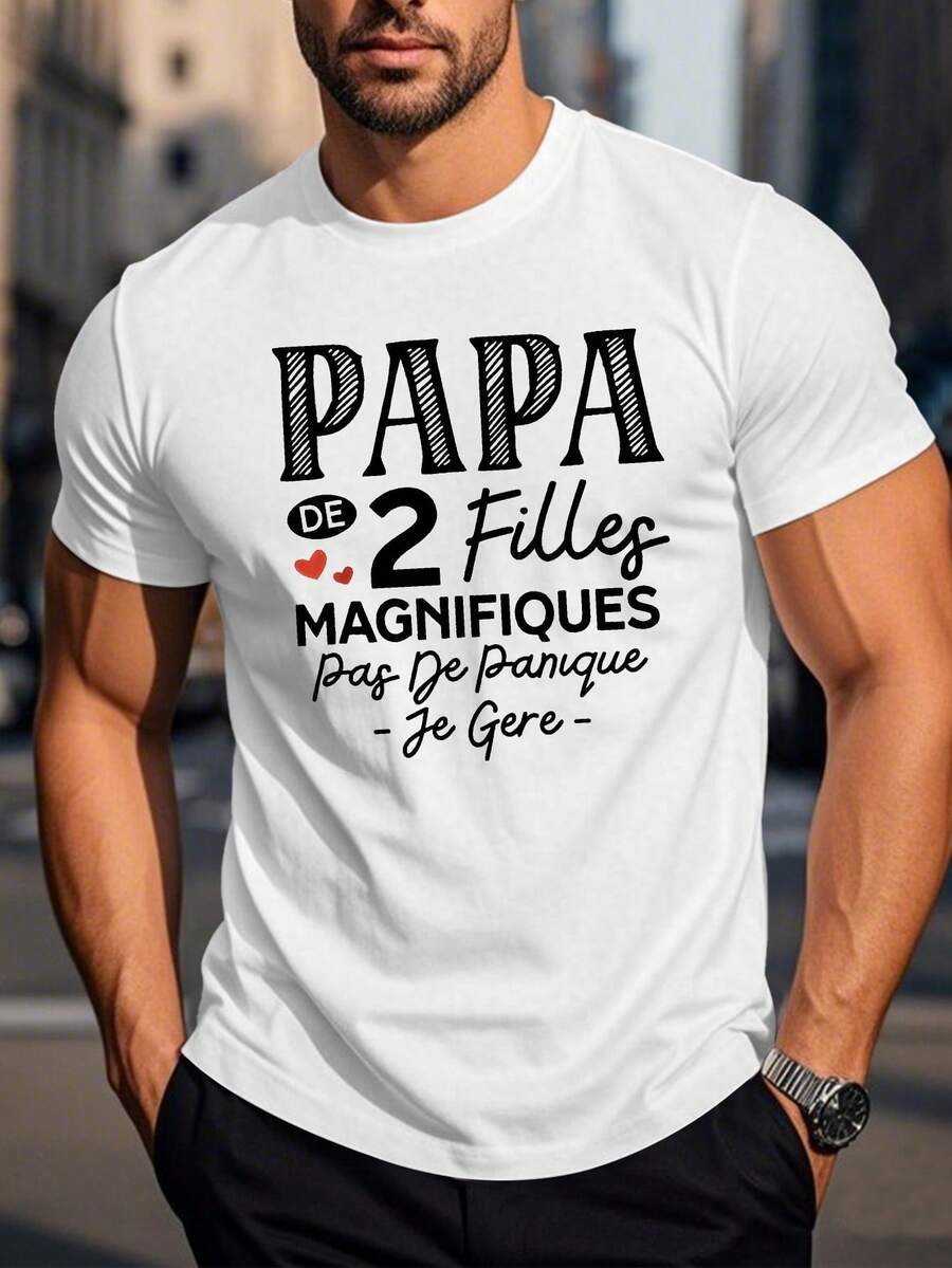 Camiseta Gráfica Divertida de Humor Francés para Hombre - con el Lema PAPA Magnificent y Estampado Geométrico, Camiseta Ligera de Manga Corta para Verano, Corte Regular, Estilo Casual, Lavable aáquina, Comodidad para el Día a Día, Cuello Redondo Clásico, Camiseta de Estilo Relajado - Blanco - Ver 1